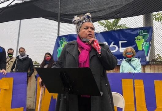 Elizabeth Yeampierre speaking at a press conference.
