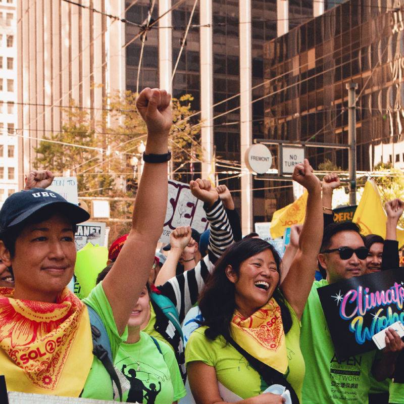 Group of happy people demonstrating